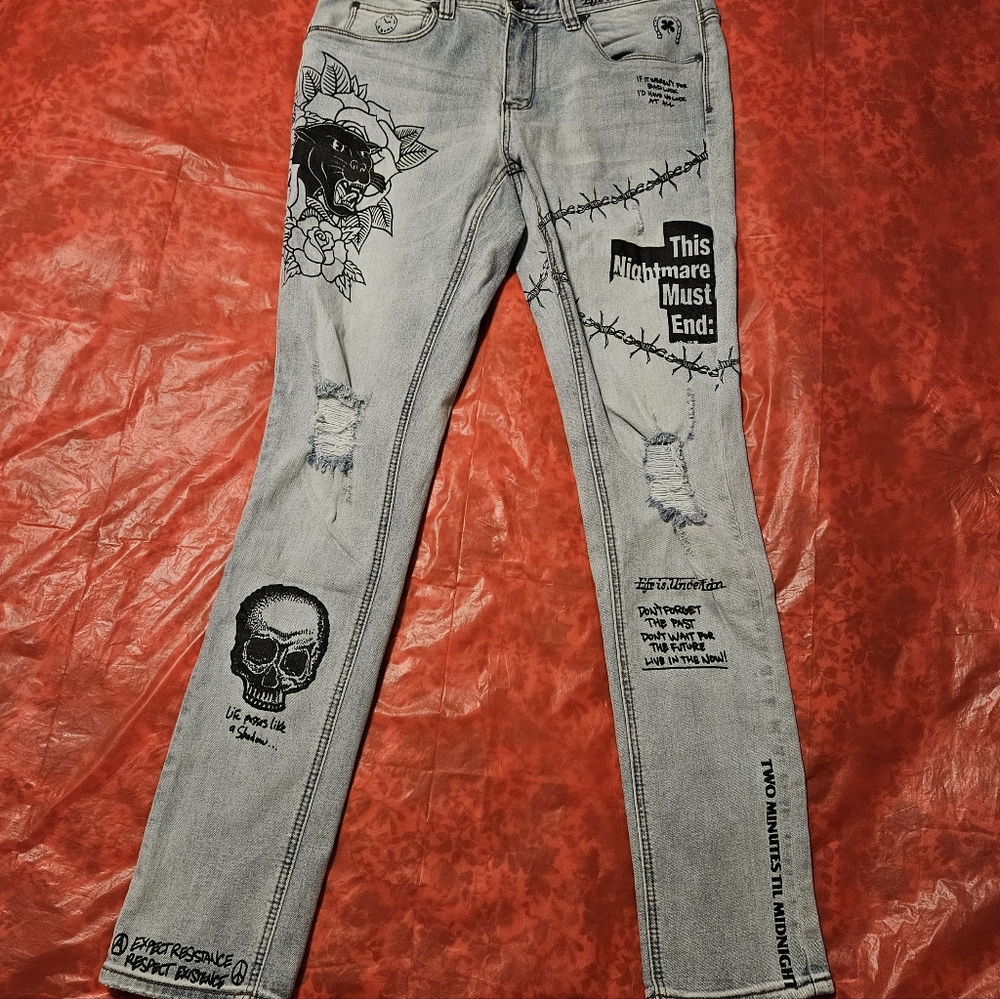 Rogue Printed Light Wash Skinny Jean 34 Waist - Picture 2 of 12